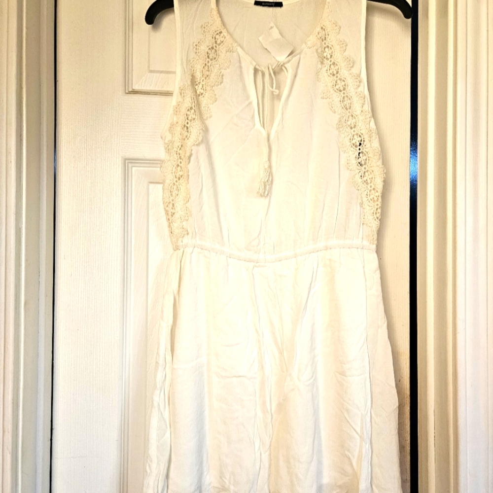 White Lace Trim Mini Dress